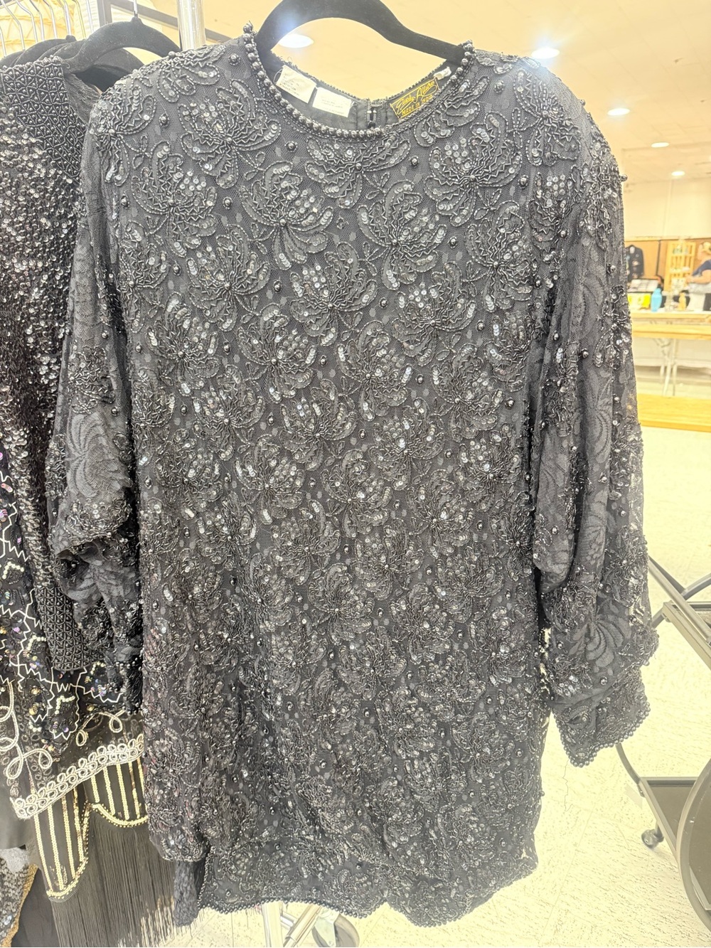 Eyes Allure Black Beaded Floral Lace Dress Y2K